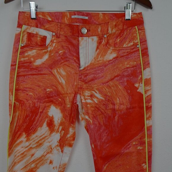 Tahari Straight Leg Jeans Women's Size 4 Orange Peach Swirl Lightweight Miranda - Picture 3 of 11